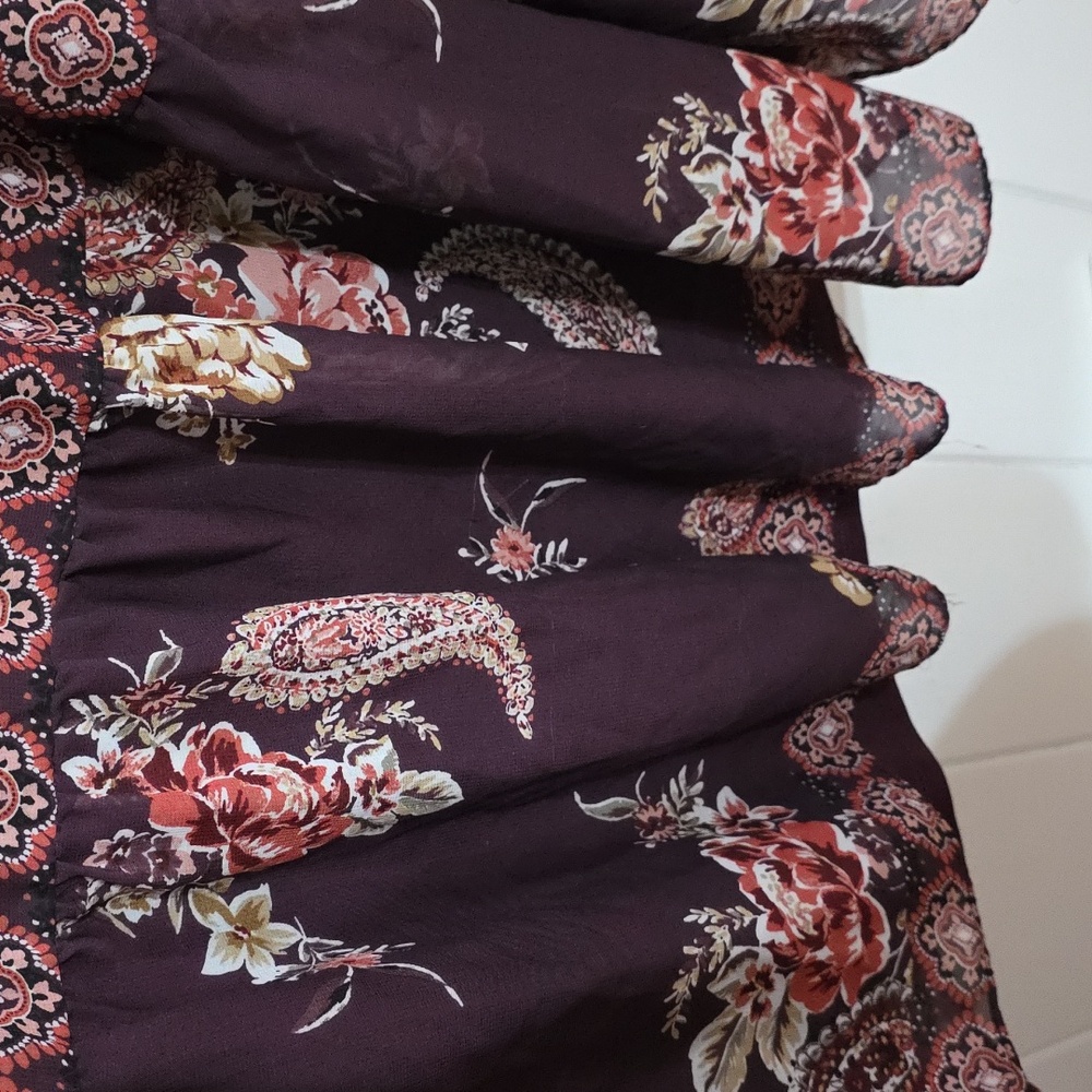 Signature By Robbie Bee Women's BoHo Dress Brown Fall Floral Lined Sz L EUC - Picture 7 of 14
